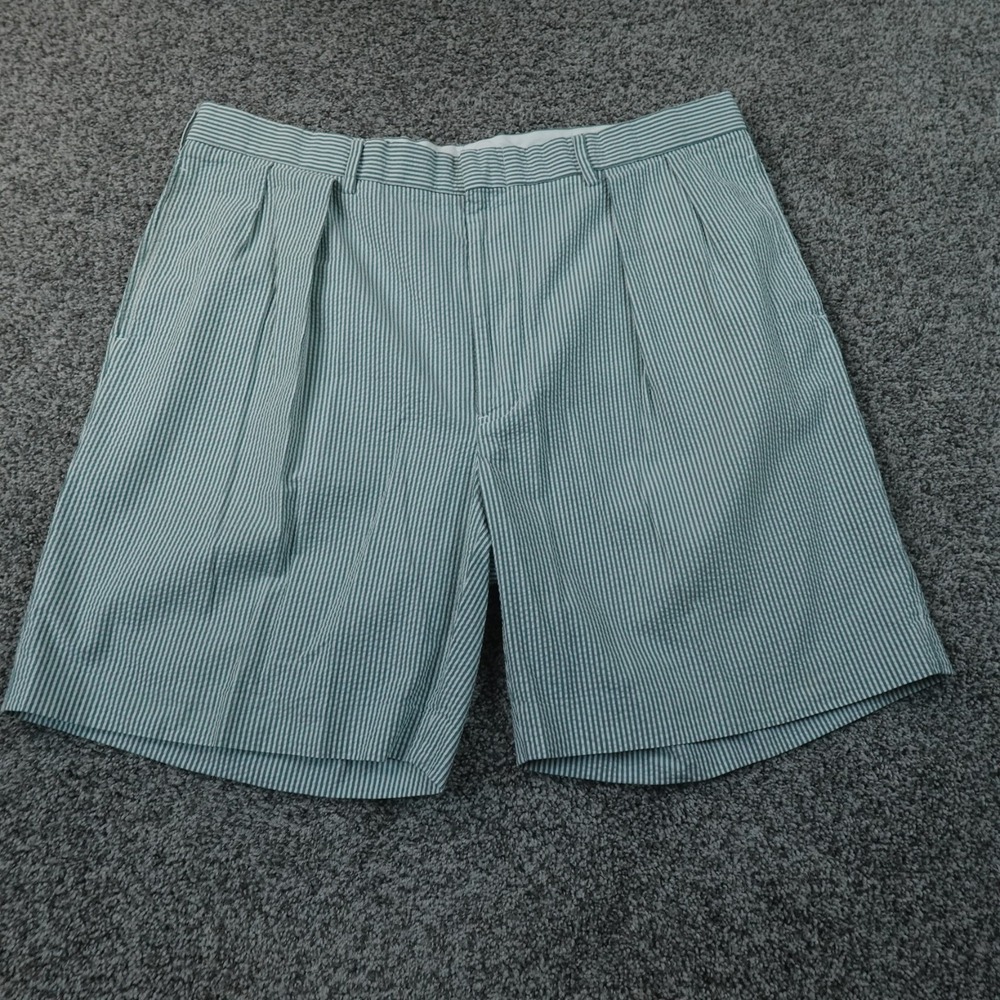 VTG Polo Ralph Lauren Shorts Mens 40 Green White Seersucker Chino Golf Pleated